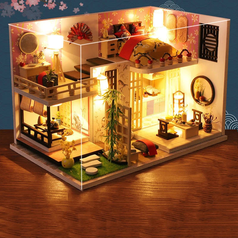 Doll House Miniature Furniture Diy Wood Dollhouse Miniatures Children Toys Girl Birthday Gifts Diorama Christmas Toy Gift