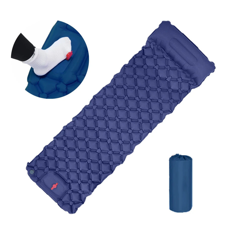 Outdoor Sleeping Pad Camping Inflatable Mattress Built-in Pump Ultralight Air Cushion Travel Mat With Headrest For Travel Hiking