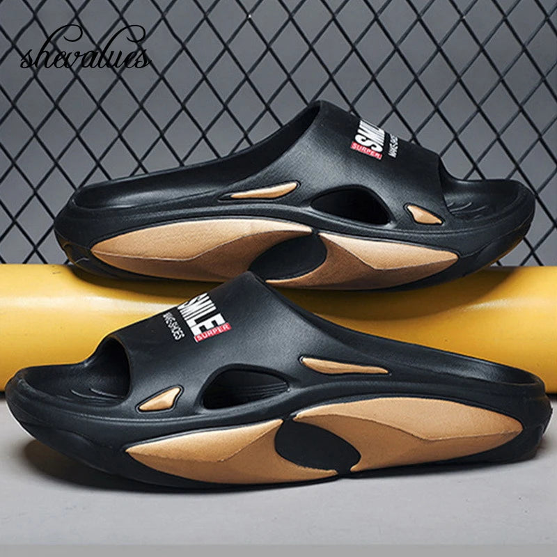Shevalues New Fashion Men Slippers Summer 2023 Outdoor Beach Slipper Soft Wear-resistant Trendy Slides Home Comfort Flip Flops