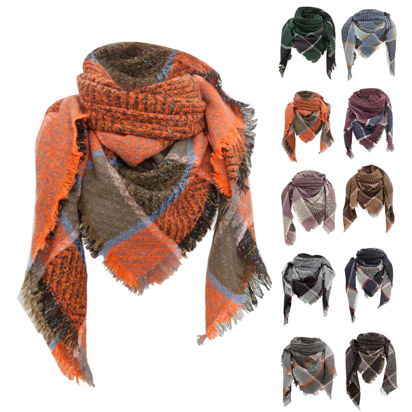 Autumn Winter Plaid Scarf Shawl Women Knitted Triangle Scarves Bandana Lady Warm Blanket Shawls Wraps Neck Scarfs