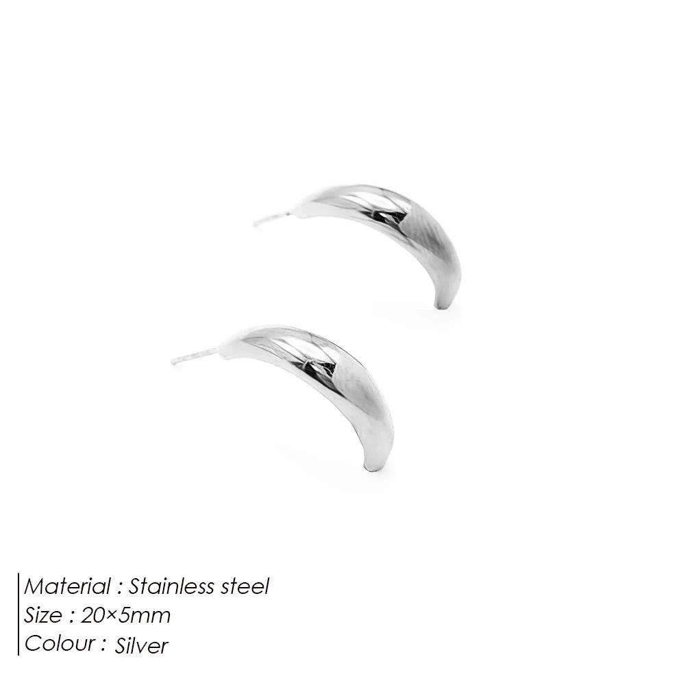 eManco Steel color Gold color Simple Women Chunky Hoops Earrings Gift Fashion Jewelry Stainless Wives Round Smooth Thick Hoop