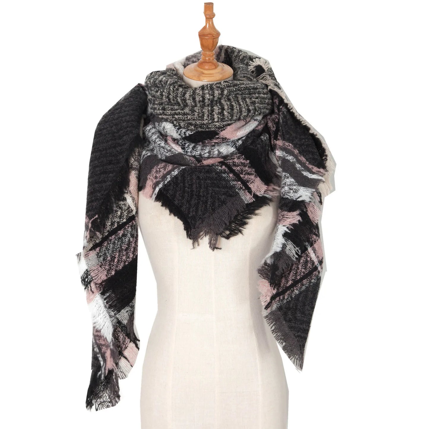 Autumn Winter Plaid Scarf Shawl Women Knitted Triangle Scarves Bandana Lady Warm Blanket Shawls Wraps Neck Scarfs