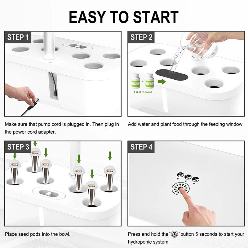 6-Plants Indoor Hydroponics System Herb Planting Pot/Black Planters Kit Led Plant Lamp Soilless Cultivation Vegetable Box