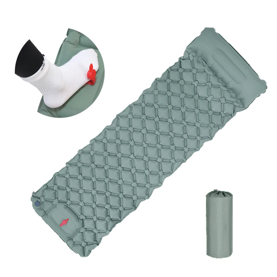 Outdoor Sleeping Pad Camping Inflatable Mattress Built-in Pump Ultralight Air Cushion Travel Mat With Headrest For Travel Hiking