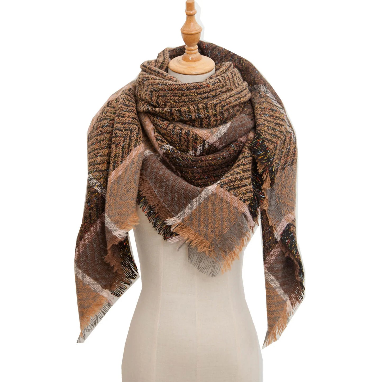 Autumn Winter Plaid Scarf Shawl Women Knitted Triangle Scarves Bandana Lady Warm Blanket Shawls Wraps Neck Scarfs