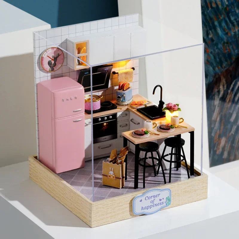 Assemble DIY Wooden House Dollhouse kit Wooden Miniature Doll Houses Miniature Dollhouse toys With Furniture LED Lights Gift