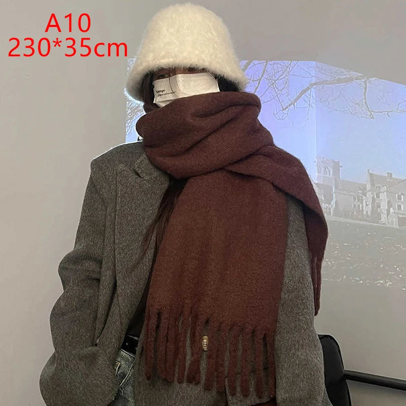 Luxury Cashmere Bright Solid Colors Women Scarf Winter Shawl and Wrap Bandana Pashmina Tassel Female Foulard Thick Blanket