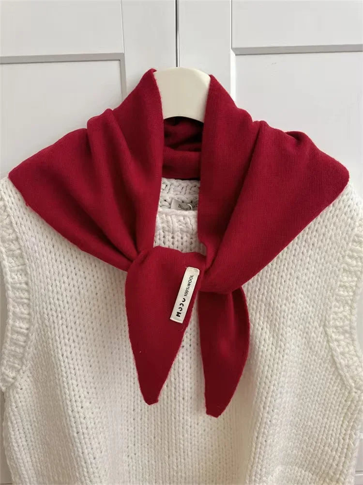 British Korean Triangle Scarf Niche Wool Triangular Scarf Women Headscarf Knitted Scarf Multi-functional Warm Knitted Scarf