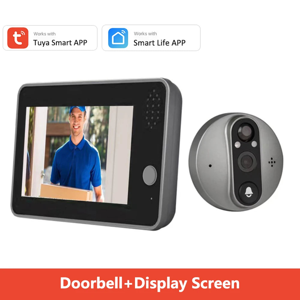 1080P Tuya Smart WiFi Door Bell Eye Peephole Camera Viewer 2-way Audio Home Security 4.3' FHD Digital Viewer Alexa Doorbell