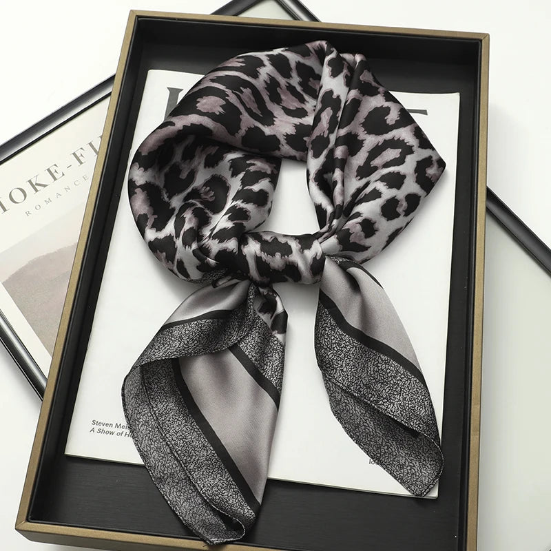 70CM Silk Feeling Square Scarf Women Leopard Print Neckerchief Hair Band Foulard Bandana Echarpe Tie Shawl Wraps Luxury Brand