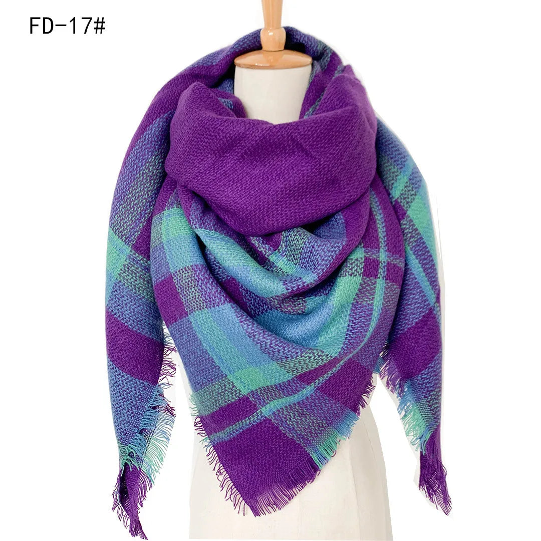 2024 New European and American Autumn and Winter New Yellow Grey Imitation Cashmere Large Grid Square Scarf, Women's Large Size