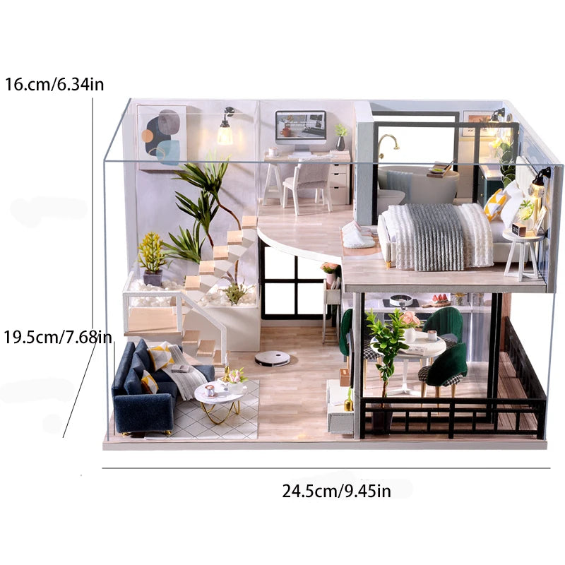 Doll House Kit 3D Wooden Mini Doll House Assembly Building with Furniture Kit Toys Children's Birthday Gift DIY Handmade 3D Jigs