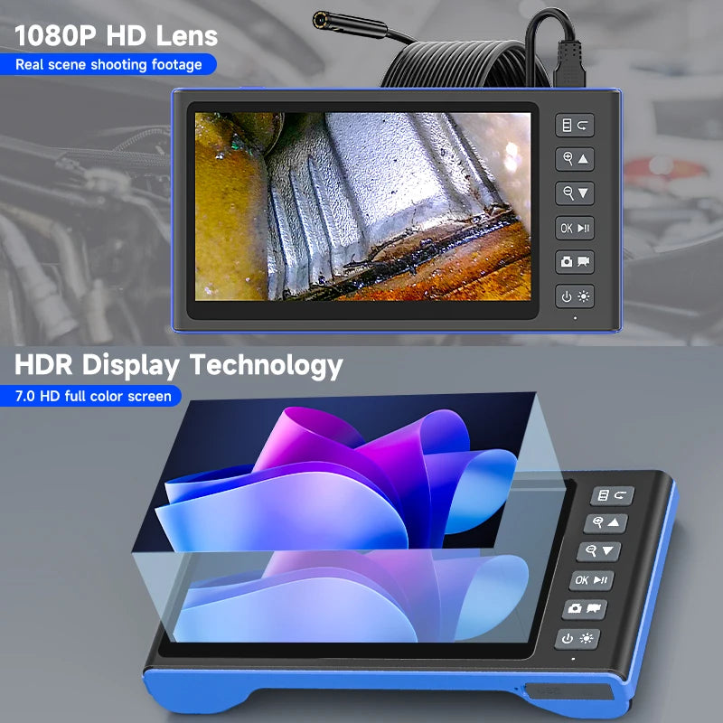 7 Inch IPS Screen Endoscope HD1080P Single Dual Triple HD1920 5MP Autofocus Camera USB Plug Car Inspection Borescope Take Photo