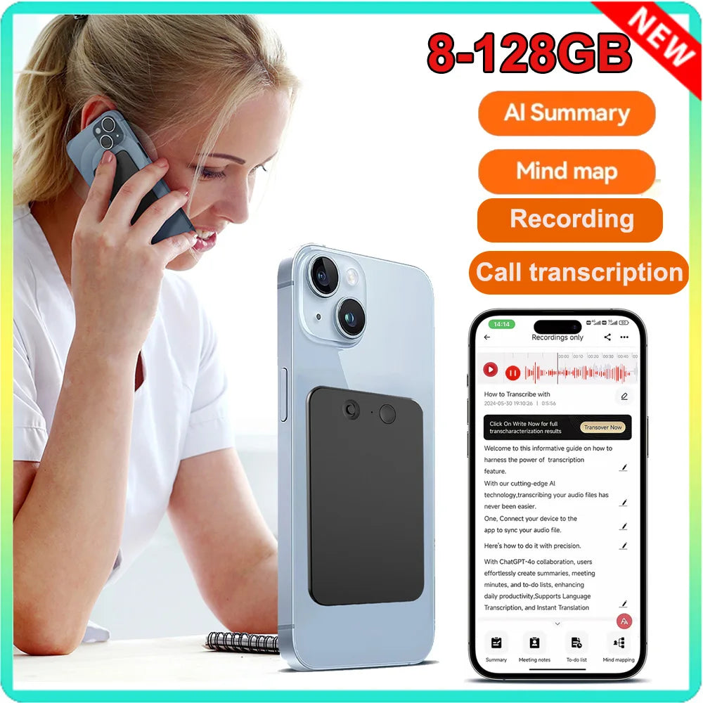 New Smart AI ChatGPT-4 App Phone Call Voice Recorder Realtime Summarize Translator Device Phone Charging Free translator 8-128GB