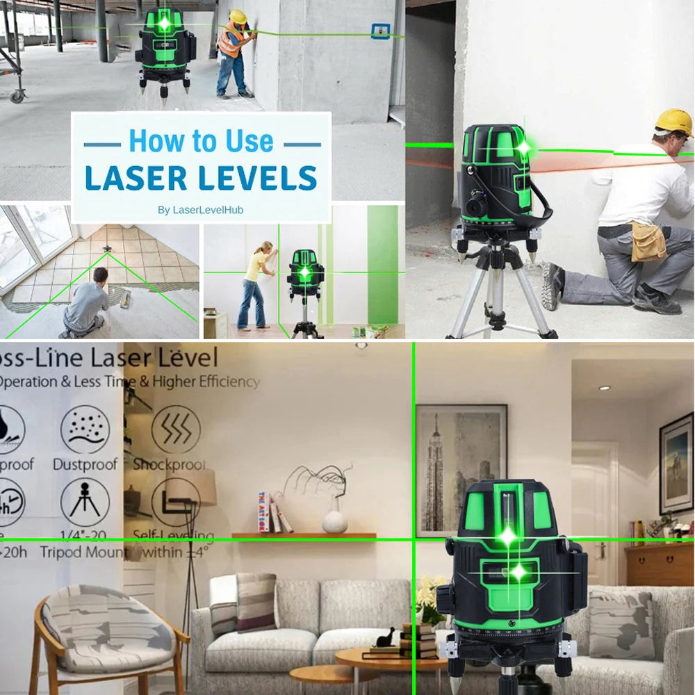 360° Laser Level with Tripod Self Leveling Cross Line Laser Green Horizontal Line for Construction Floor Tile