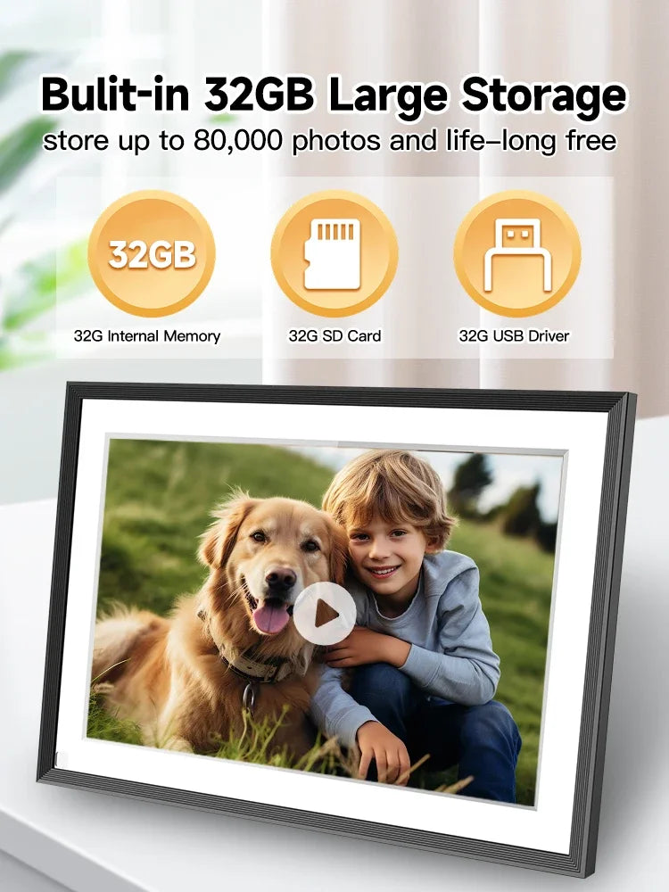 Frameo 10.1 Inch WiFi Digital Picture Frame,1280 * 800IPS HD Cloud Smart Digital Photo Frame,32GB Storage, Wall Mountable, Auto-