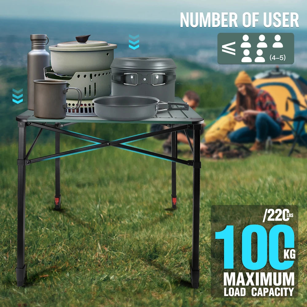 VILLEY 70X70CM Aluminum Folding Square Table with Carry Bag Height Adjusted Outdoor Furniture for RV Garden Camping Picnic