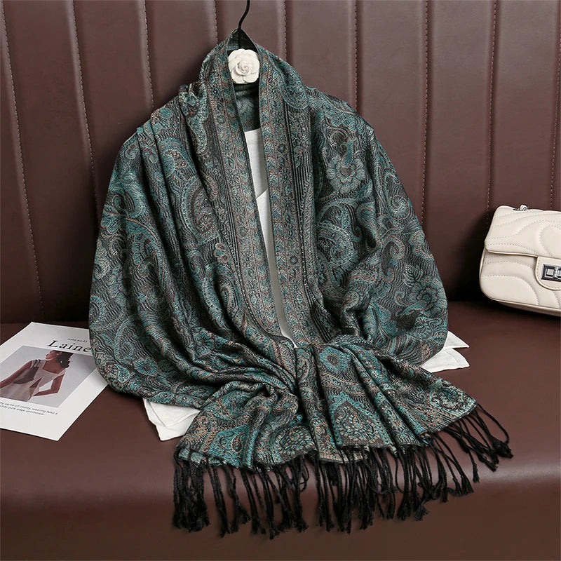Women Paisley Scarf Cashmere Feeling Pashmina Shawls Tassel Hijab Head Wraps Femme Winter Scarves Foulard Bufanda 2024