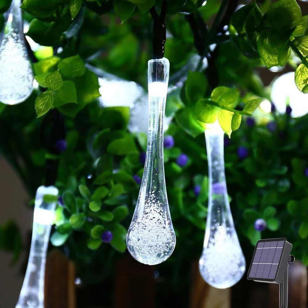4/6M LED Droplet Bulb Lights Outdoor Waterproof Garden Light Garland Wedding Party Lawn Christmas Decoration Solar Power Lamp