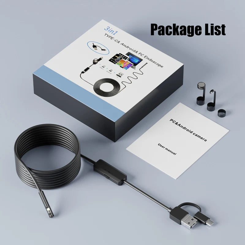 3.9mm 3 in1 Industrial Endoscope Camera for Android Phones HD1080P Waterproof Single Dual Lens Rigid Inspection Sewer Car Camera