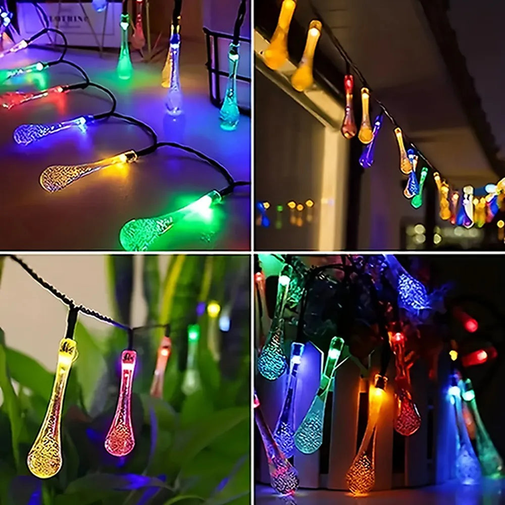 LED Light Solar Powered Water Droplet Style String Lamp Outdoor Waterproof Festival Decoration Bubble Fun Fashion