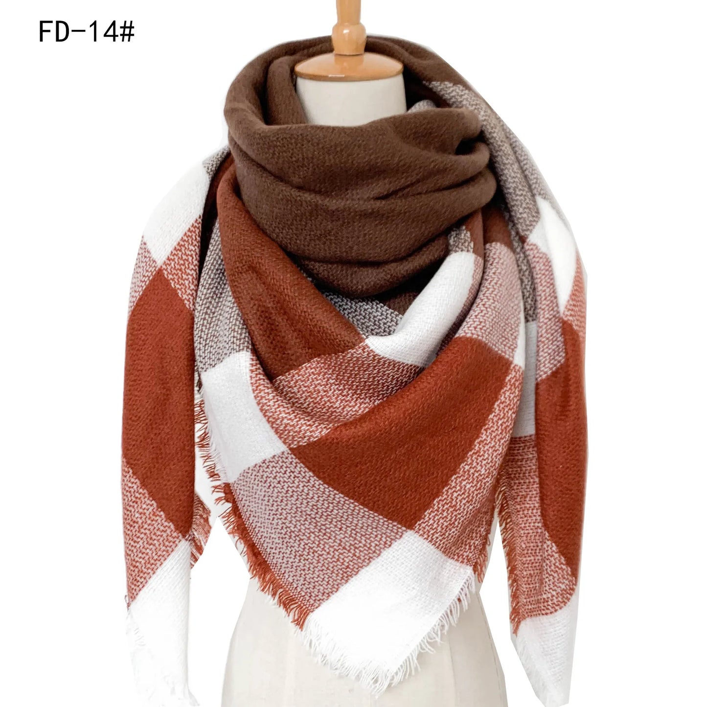 2024 New European and American Autumn and Winter New Yellow Grey Imitation Cashmere Large Grid Square Scarf, Women's Large Size