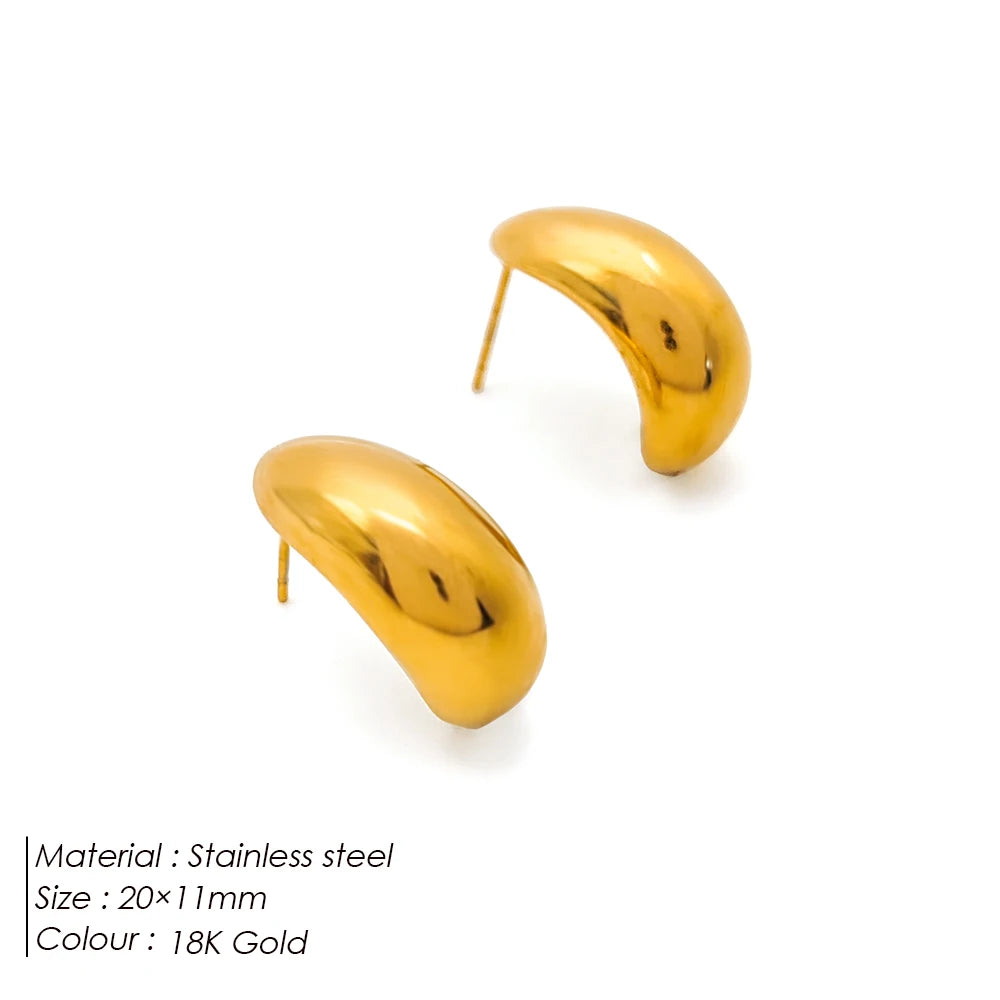 eManco Steel color Gold color Simple Women Chunky Hoops Earrings Gift Fashion Jewelry Stainless Wives Round Smooth Thick Hoop