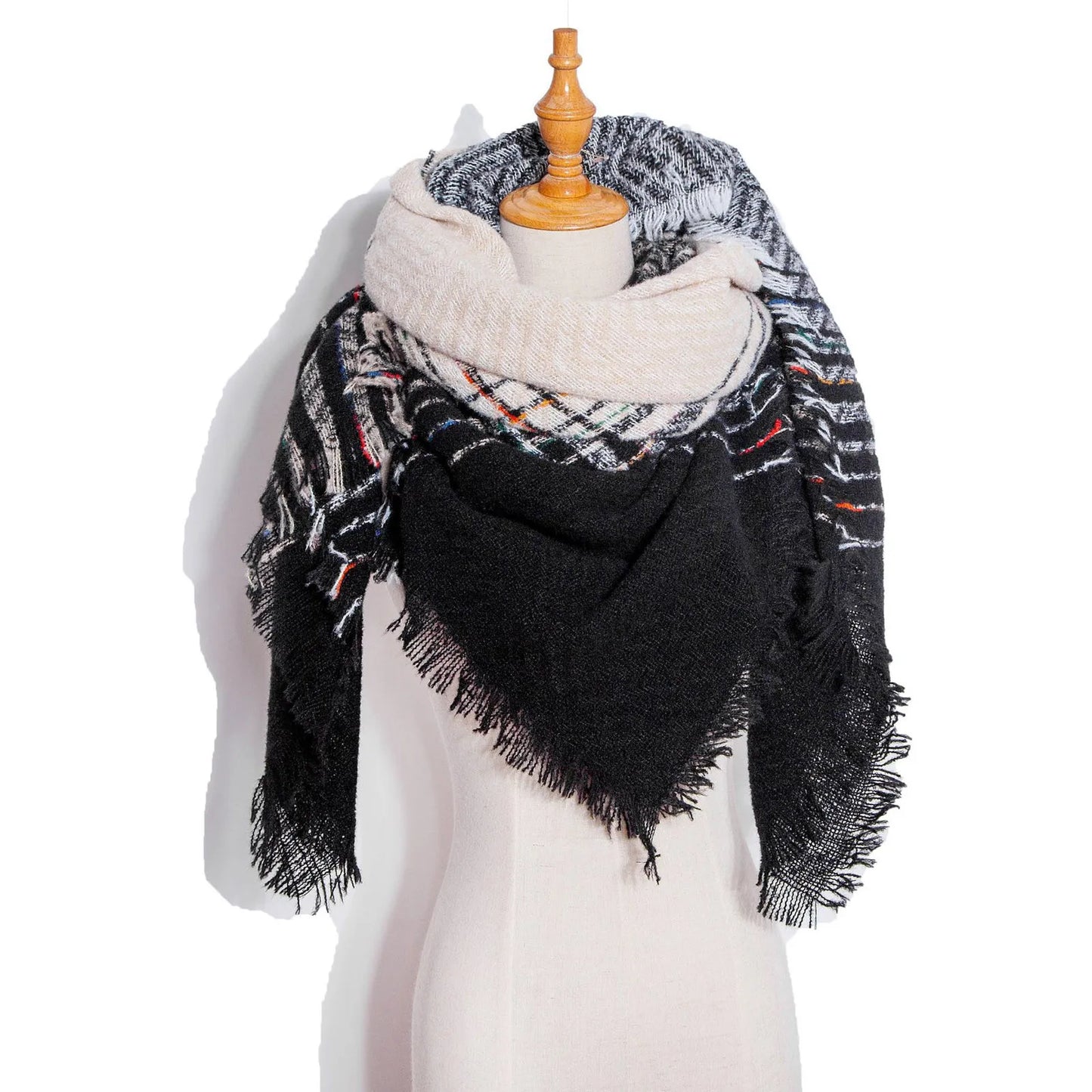 Autumn Winter Plaid Scarf Shawl Women Knitted Triangle Scarves Bandana Lady Warm Blanket Shawls Wraps Neck Scarfs