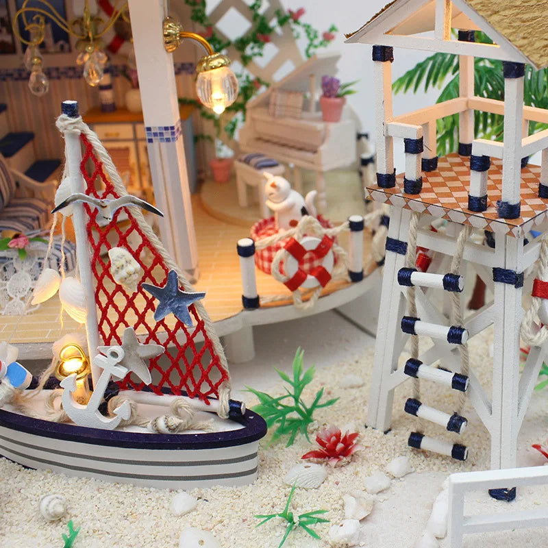 Miniature Diy Doll House Wooden Miniature Handmade Dollhouses Furniture Kit Handmade Toys For Children Girl Gift Legend Blue Sea