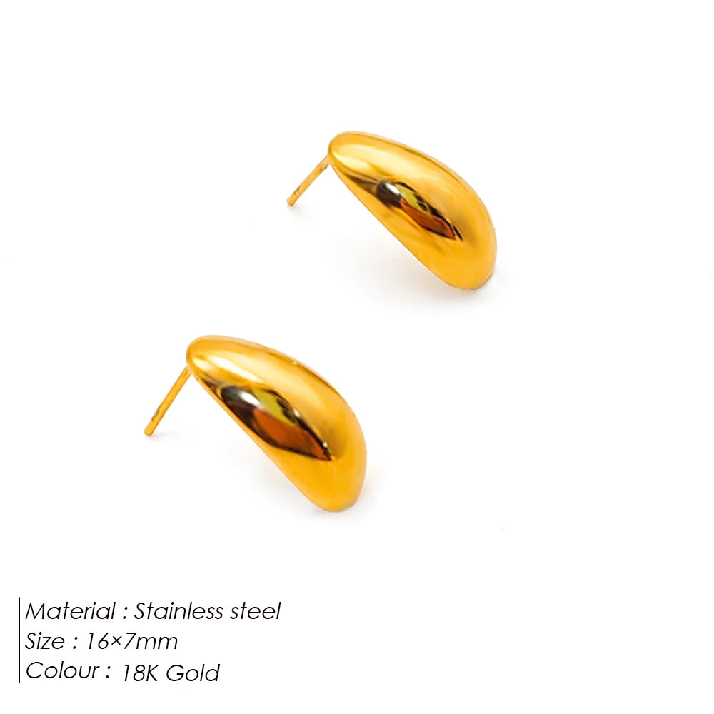 eManco Steel color Gold color Simple Women Chunky Hoops Earrings Gift Fashion Jewelry Stainless Wives Round Smooth Thick Hoop
