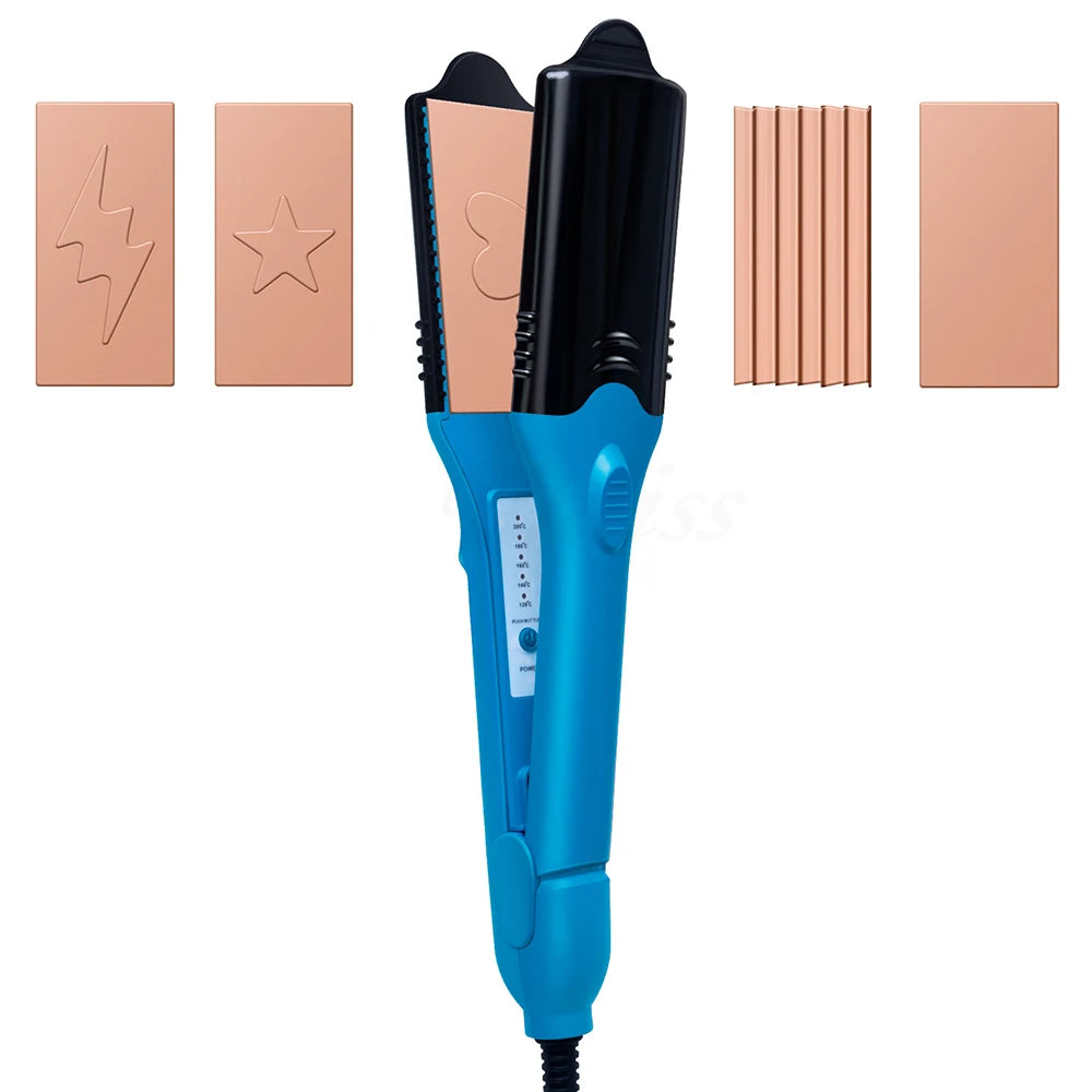 3D Hair Imprinting Curling Iron Hair Straightener Ceramic Crimpers Wavers Curler with 5 Different Plates 3D Embossing Iron