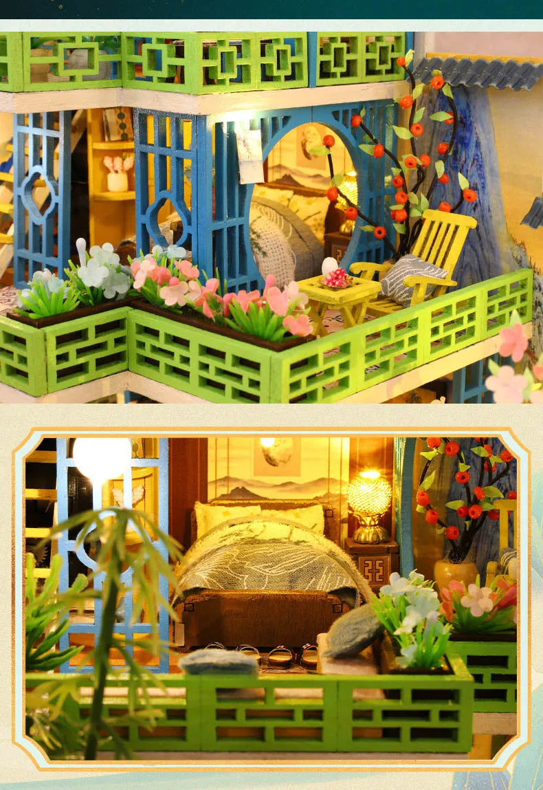 Big Diy Wooden Dollhouse with Furniture Light Casa Miniature Doll House Kit Home Chinese style villa Model Toys Birthday Gifts