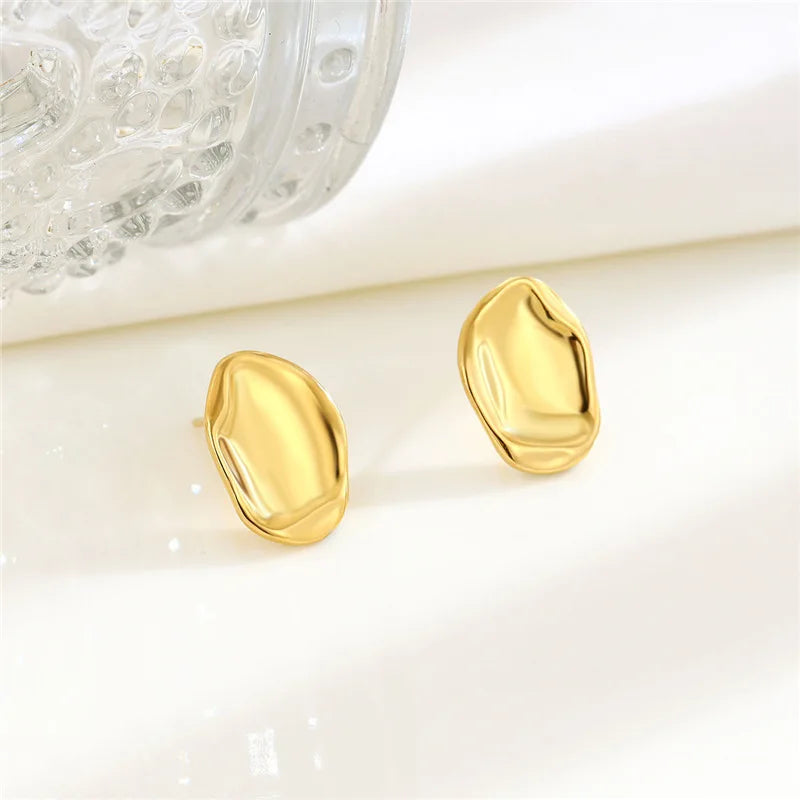 Uneven Metal Stud Earrings for Women Irregular Geometry Simple Small Earrings Golden Silver Color Party Trendy Jewelry Gift