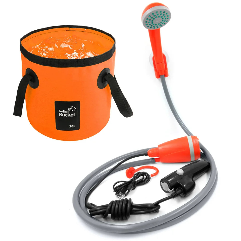 Outdoor Portable Camping Shower Kit with 2.5-3.5L/min Water Discharge 2m Hose USB Charging 30-60min Battery Life Camp Shower