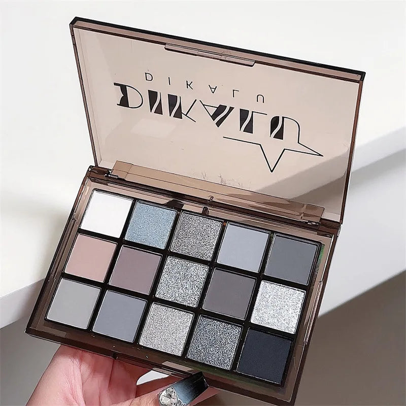 15Colors Cool Toned Eyeshadow Palette Black Smokey Eye Glitter Eyeshadow Shadow Eye Pigments Matte Palette Palett Palette S K4W5