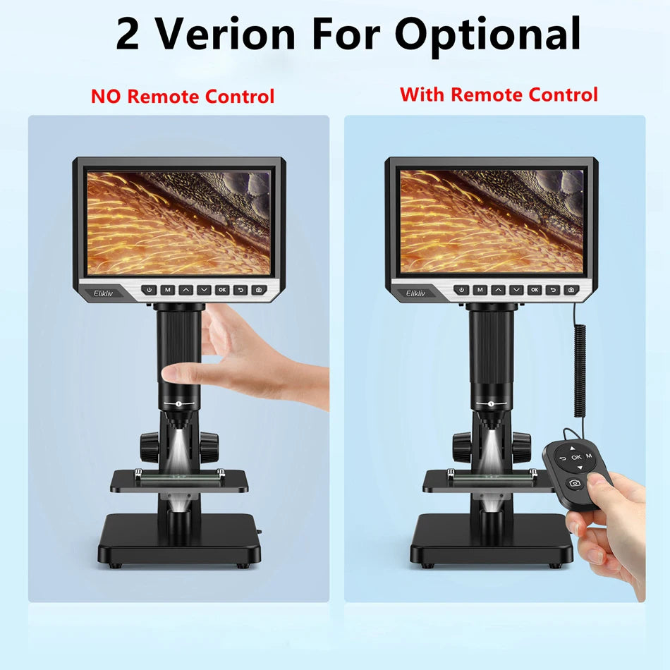 Elikliv EDM11S Digital Microscope 2000X 7" IPS 12MP 1080P Lab Biological Microscope Camera Dual Lens With Remote Control