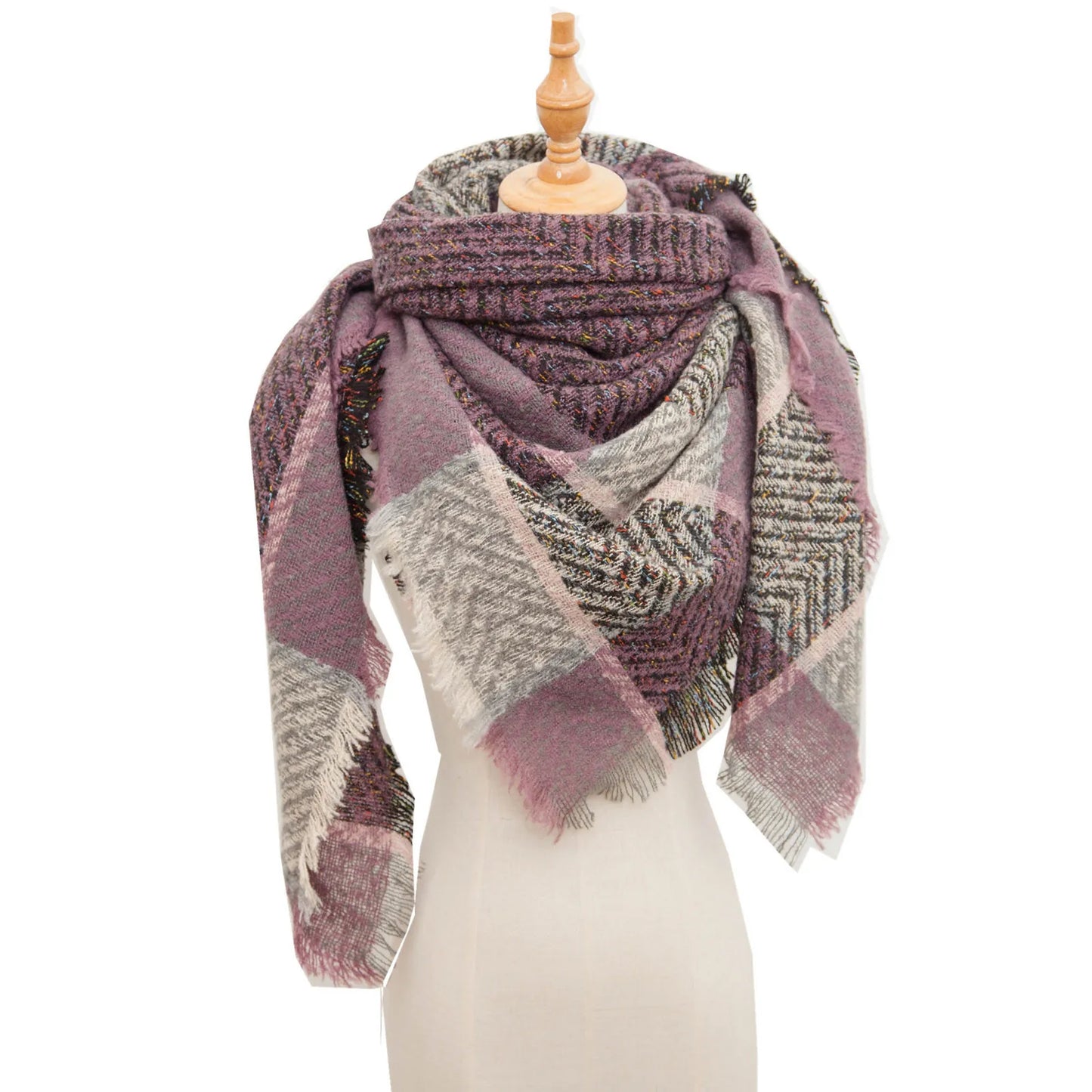 Autumn Winter Plaid Scarf Shawl Women Knitted Triangle Scarves Bandana Lady Warm Blanket Shawls Wraps Neck Scarfs