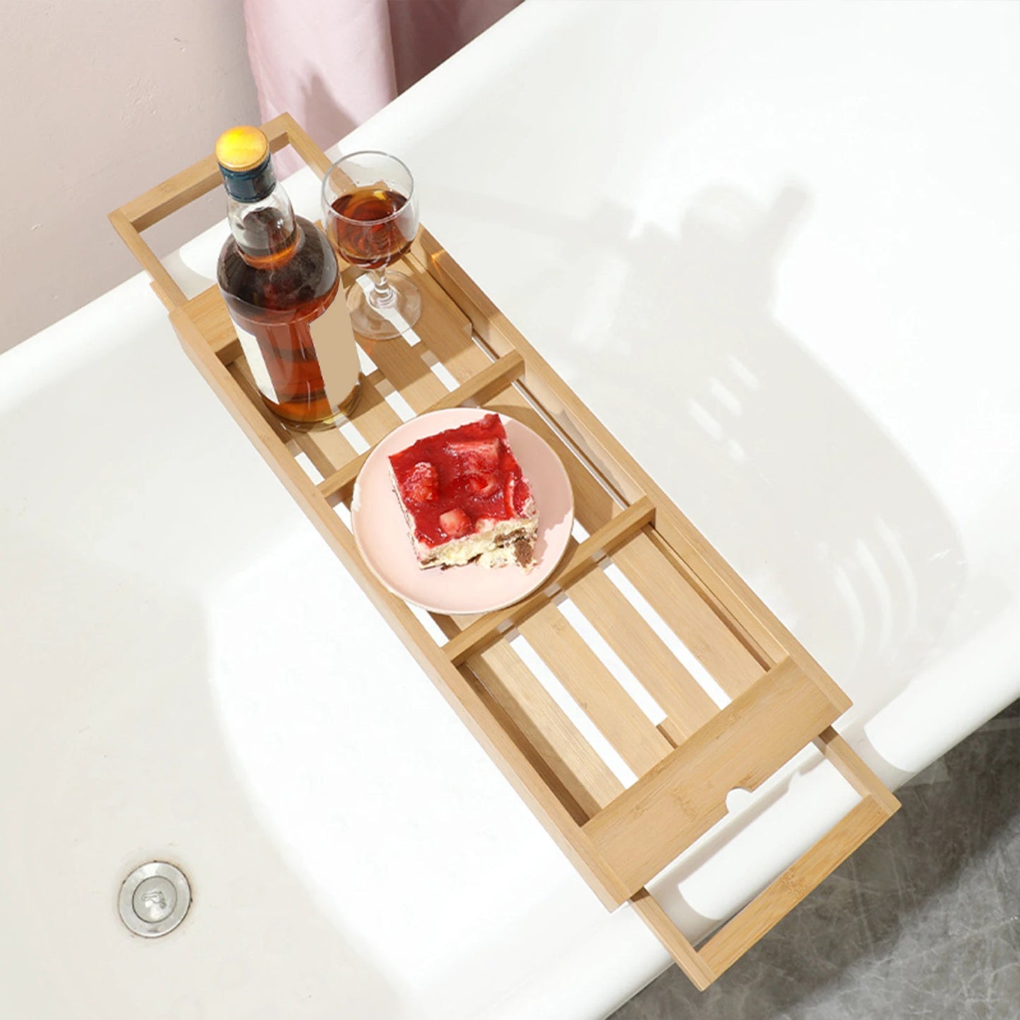 Expandable Luxury Wooden Bathtub Caddy Tray Bathtub Accessories 23.62''-34.25'' Soap Dish Non Slip Tablet Holder Storage Holder