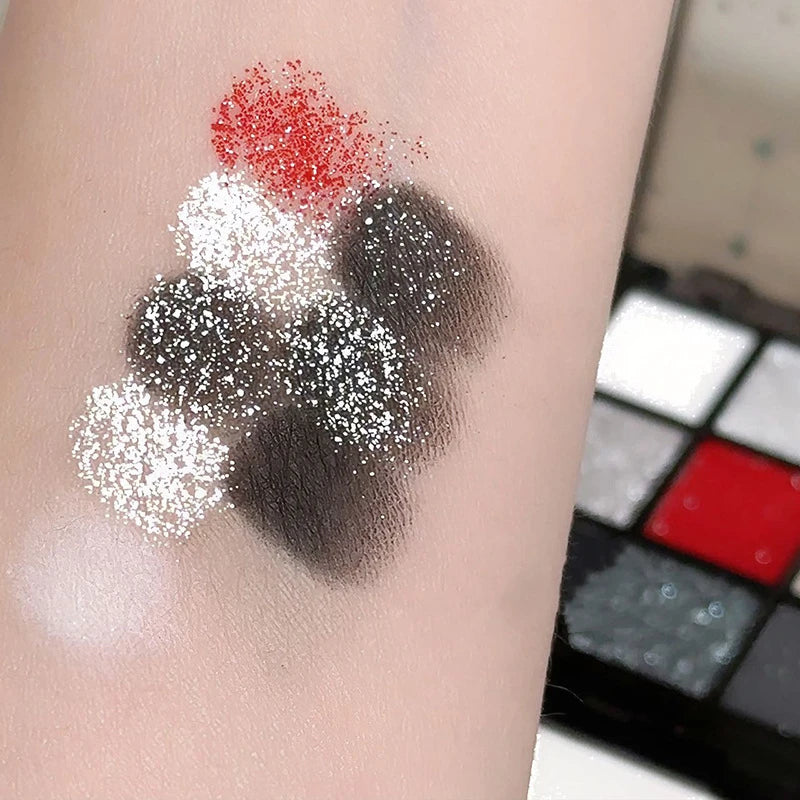 Black Red Punk Smoked 9 Colors Eyeshadow Pearl Cold Dark Color Makeup Eyeshadow Palette Lasting Waterproof Glitter Eye Shadow