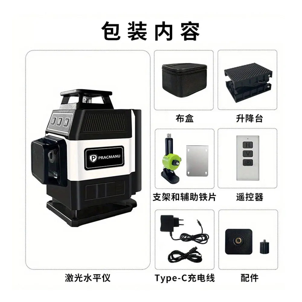 16 Lines Mini 4D Laser Level Green Lines Self-Leveling Horizontal and Vertical Powerful Green Beams Laser Level