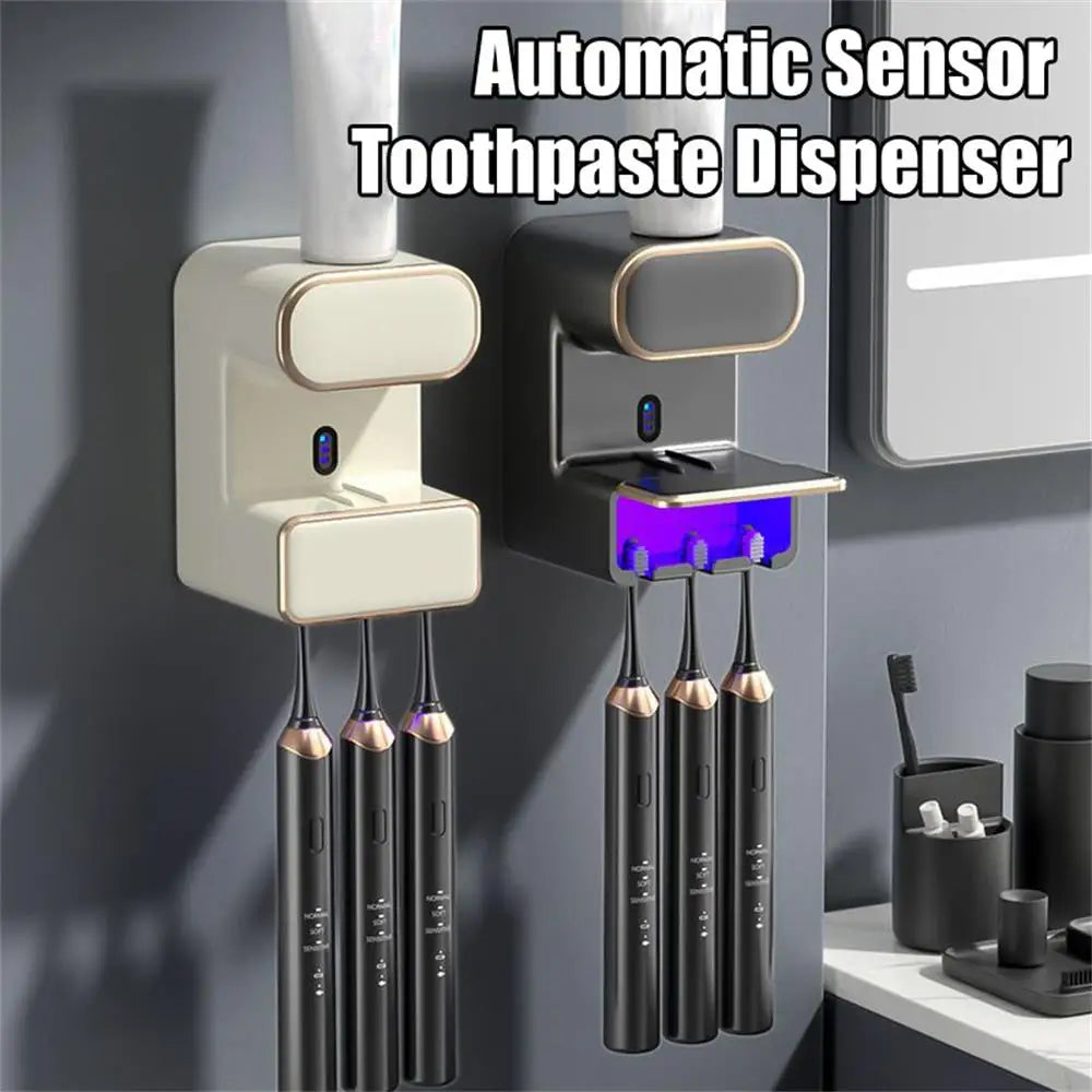 Automatic Sensor Toothpaste Dispenser with 3 Toothpaste Slots Wall Mounted Electric Toothpaste Squeezer for Bathroom Accessories