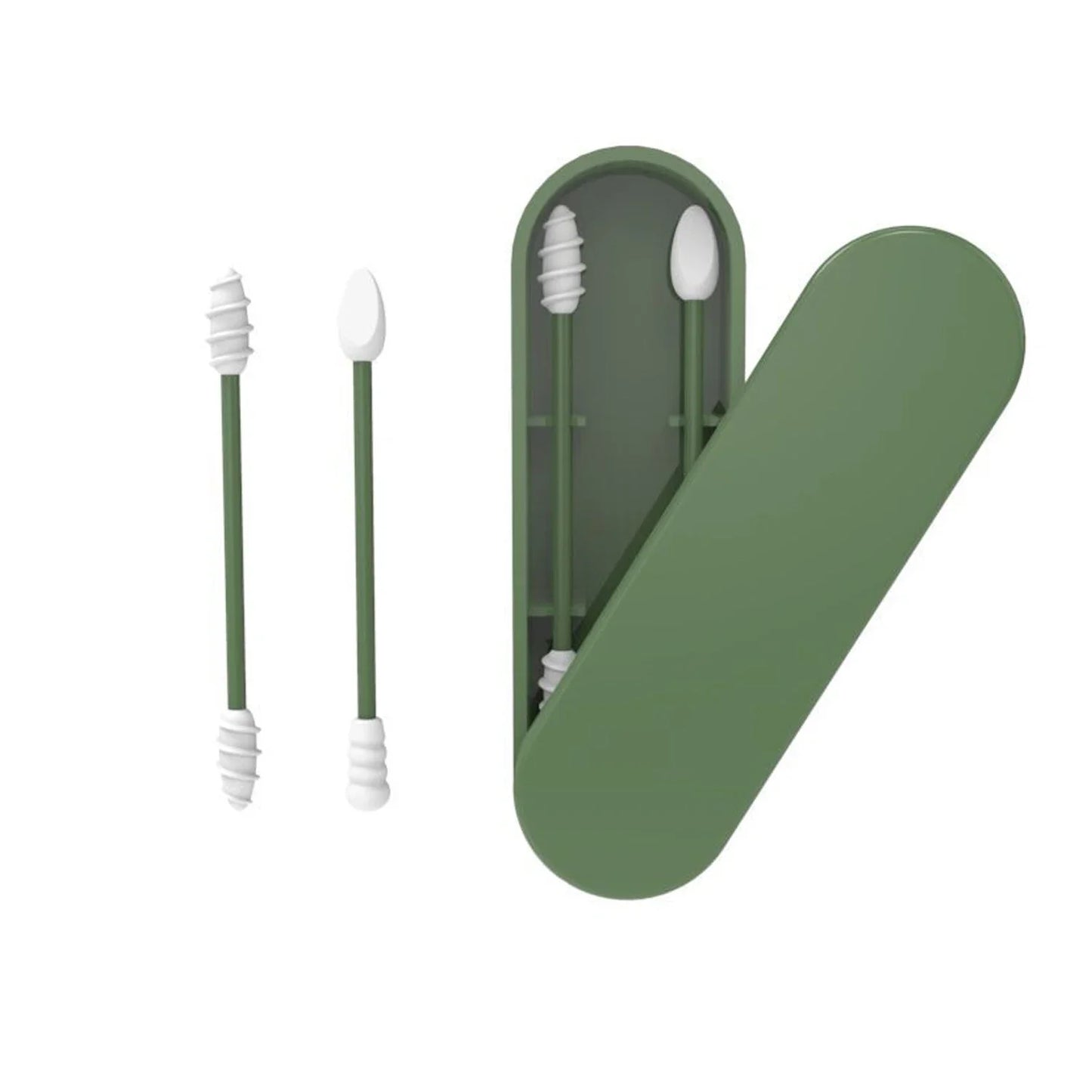 2Pcs Silicone Reusable Cotton Swab Earpick Kit With Box Portable Double Headed Soft Makeup Swab Ear Cleaning Set