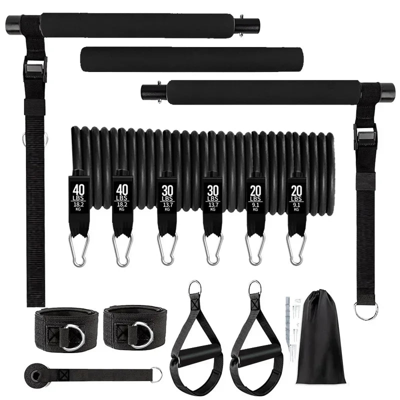 3-Section Fitness Stick Pilates Bar Kit Resistance Bands Set 250LBS 180LBS Elastic Bands for Fitness Band Exercise Workout Bar
