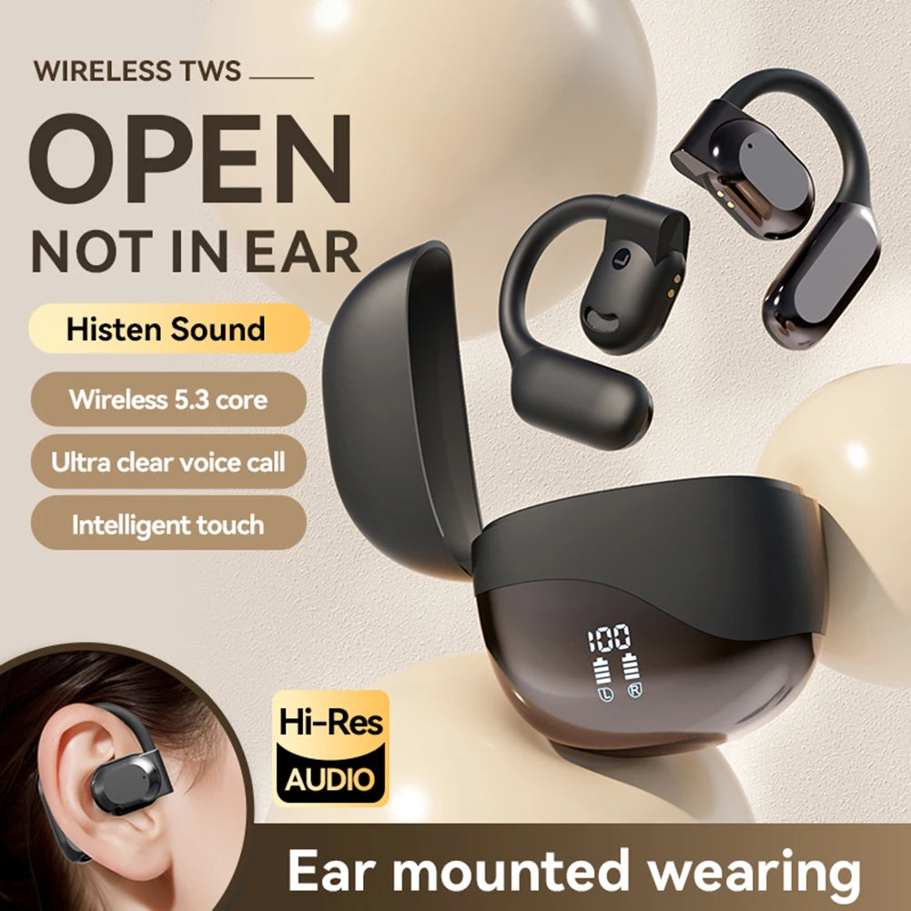 Real Time AI Translator Earbuds Bluetooth-Compatible 5.4 Two-Way Smart Voice Translator Ear Hook Headset for Business Travel
