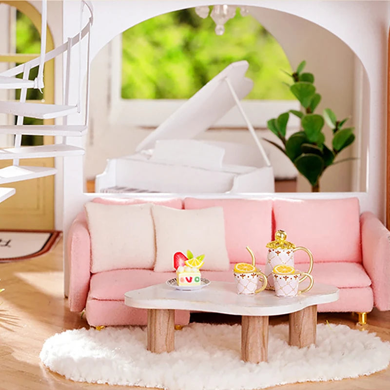 3D Wooden Mini Doll House Assembly Building With Furniture Kit DIY Handmade Duplex Apartment Production Toys Kids Birthday Gifts