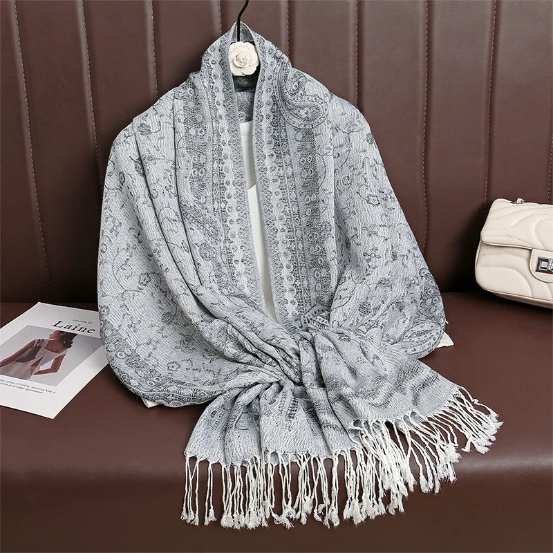 Women Paisley Scarf Cashmere Feeling Pashmina Shawls Tassel Hijab Head Wraps Femme Winter Scarves Foulard Bufanda 2024