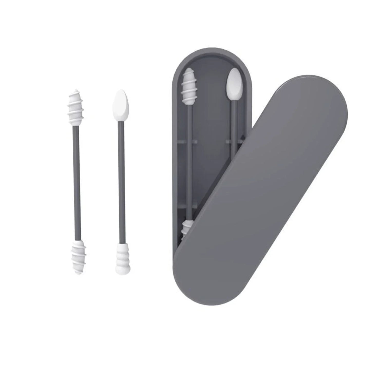 2Pcs Silicone Reusable Cotton Swab Earpick Kit With Box Portable Double Headed Soft Makeup Swab Ear Cleaning Set