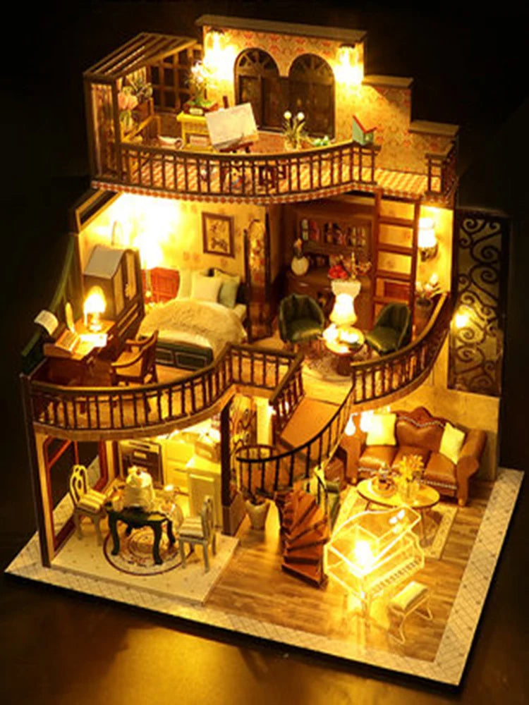Doll House Miniature Furniture Diy Wood Dollhouse Miniatures Children Toys Girl Birthday Gifts Diorama Christmas Toy Gift