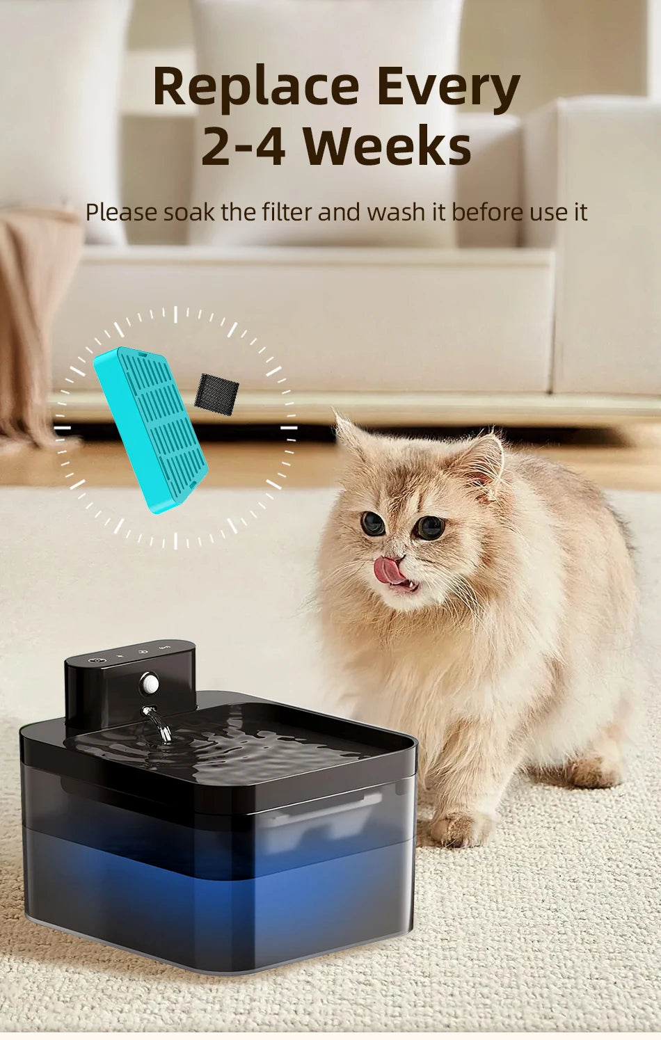 ROJECO Water Fountain Replaceable Filter For 2.2L Wireless Cat Water Foutain Filters Cats Drinkers Pet Water Purifier Filters