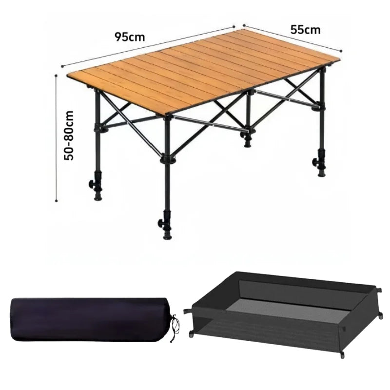 Outdoor Folding Long Table Practical Height Adjustable Camping Table Portable Lightweight Roll Tables With Storage Drawer